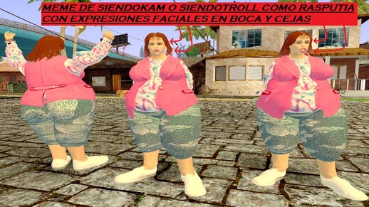 Siendokam o Kamilo Mora Youtuber Colombiano y miembro del Real Team Gordo meme de Rasputia Versión mujer de la Travatón CON EXPRESIONES FACIALES EN BOCA Y CEJAS