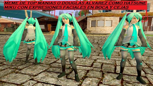 Top manias o Douglas Alvarez Youtuber Colombiano y miembro del Real Team meme de Hatsune Miku Versión mujer de la Travatón CON EXPRESIONES FACIALES EN BOCA Y CEJAS