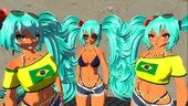 Hatsune Miku Brasileña o Brazilian Miku CON EXPRESIONES FACIALES EN BOCA Y CEJAS con Variantes 4 camisetas y sin camiseta