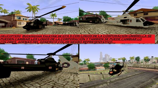 Helicoptero Buckingham Valkyrie de GTA 5 CON LOGOS DE LA CORPORACIÓN UMBRELLA Intercambiables, además se puede cambiar de color