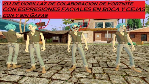 2D de Gorillaz de colaboración de Fortnite CON EXPRESIONES FACIALES EN BOCA Y CEJAS con y sin Gafas