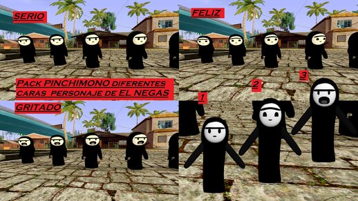 Skin Pack PINCHIMONO con 3 diferentes tipos de caras: Serio Feliz y Gritando personaje de EL NEGAS